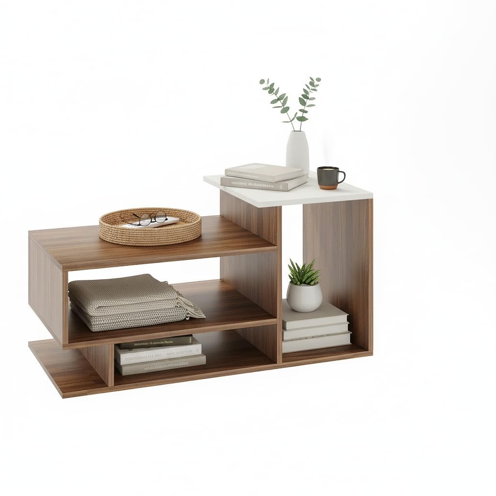Afaria Modern Engineered Wood Center Table with Storage Shelves (Exotic Teak & White) - left_view