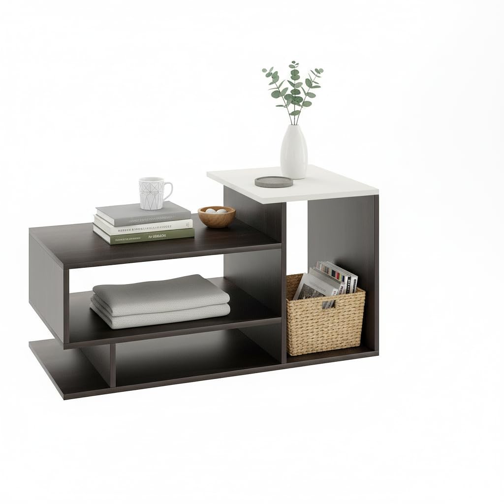 Afaria Modern Engineered Wood Center Table with Storage Shelves (Wenge & White) - top_view