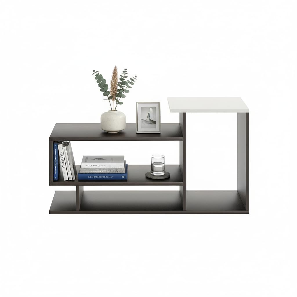 Afaria Modern Engineered Wood Center Table with Storage Shelves (Wenge & White) - left_view