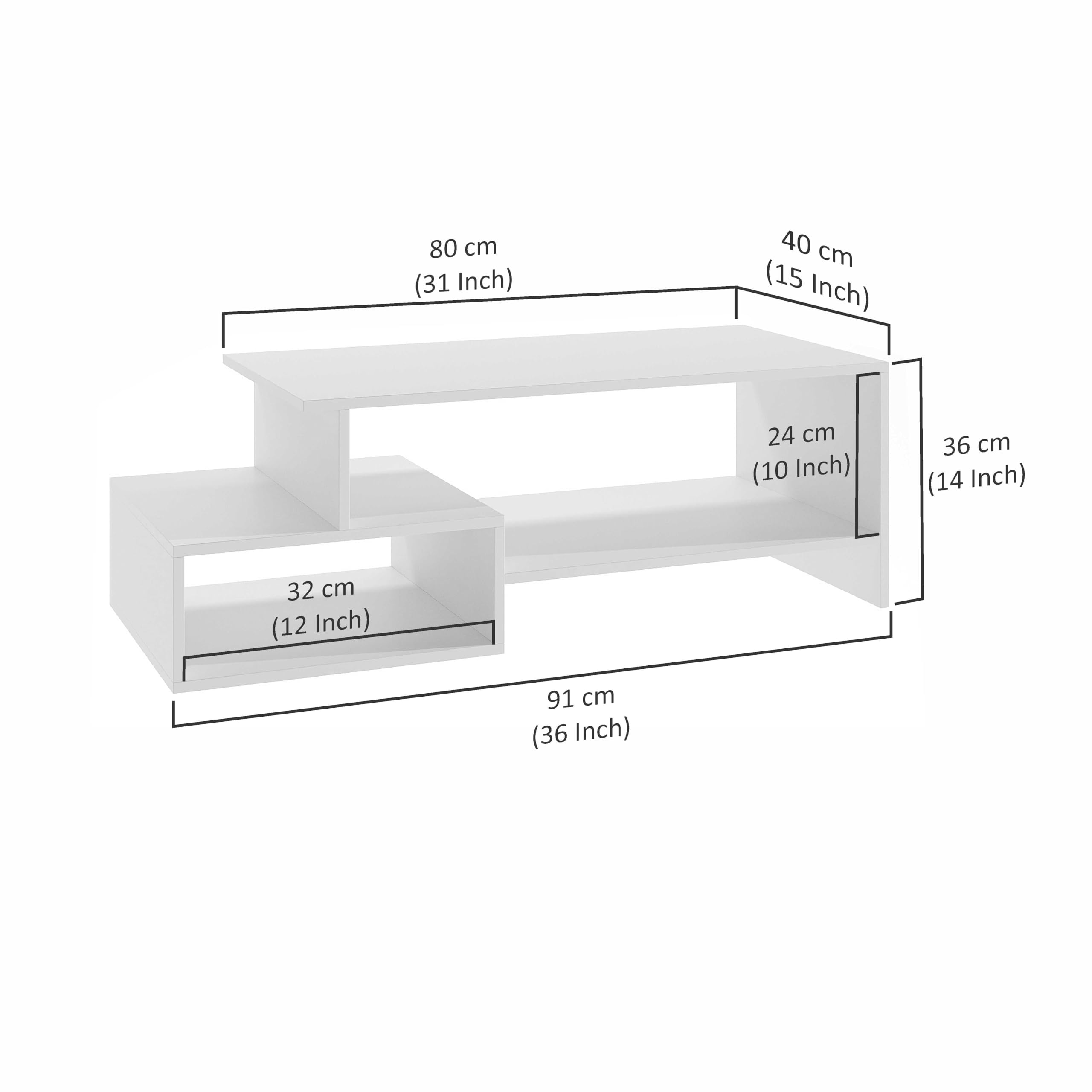 Allium Wooden Center Table with Storage and Open Rack (White) - left_view