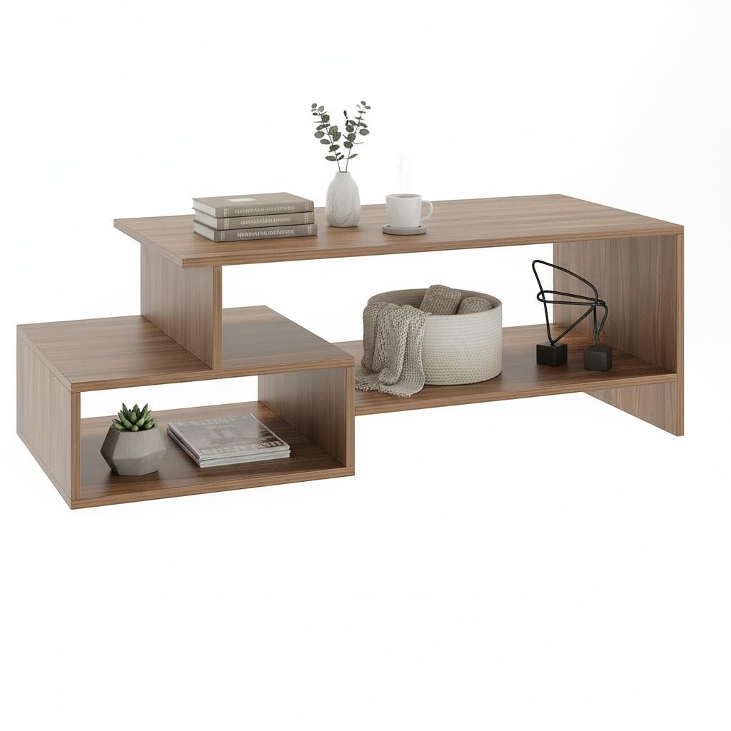 Allium Wooden Center Table with Storage and Open Rack (Exotic Teak) - top_view