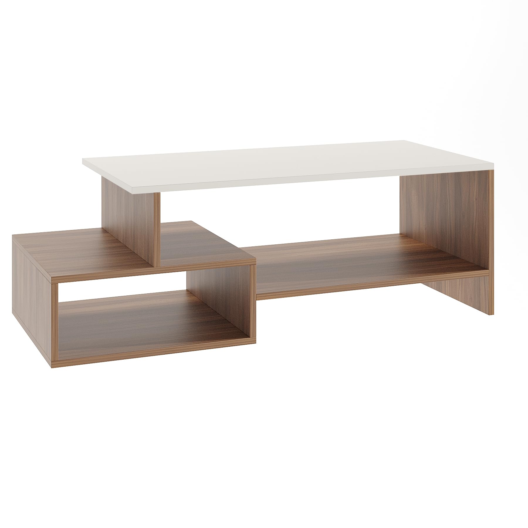 Allium Wooden Center Table with Storage and Open Rack (Exotic Teak & White) - right_view