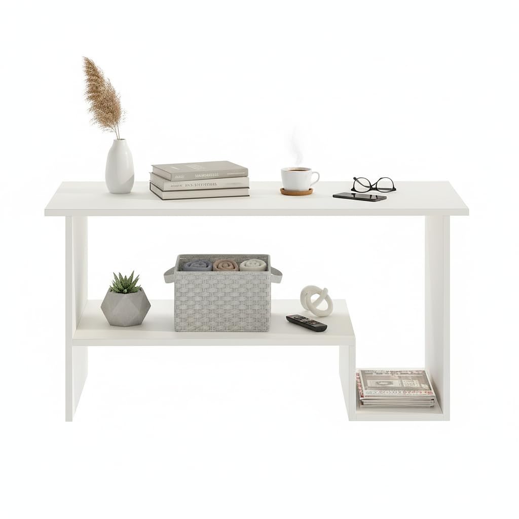 Aster Modern Engineered Wood Center Table with Open Storage Shelves (White) - top_view