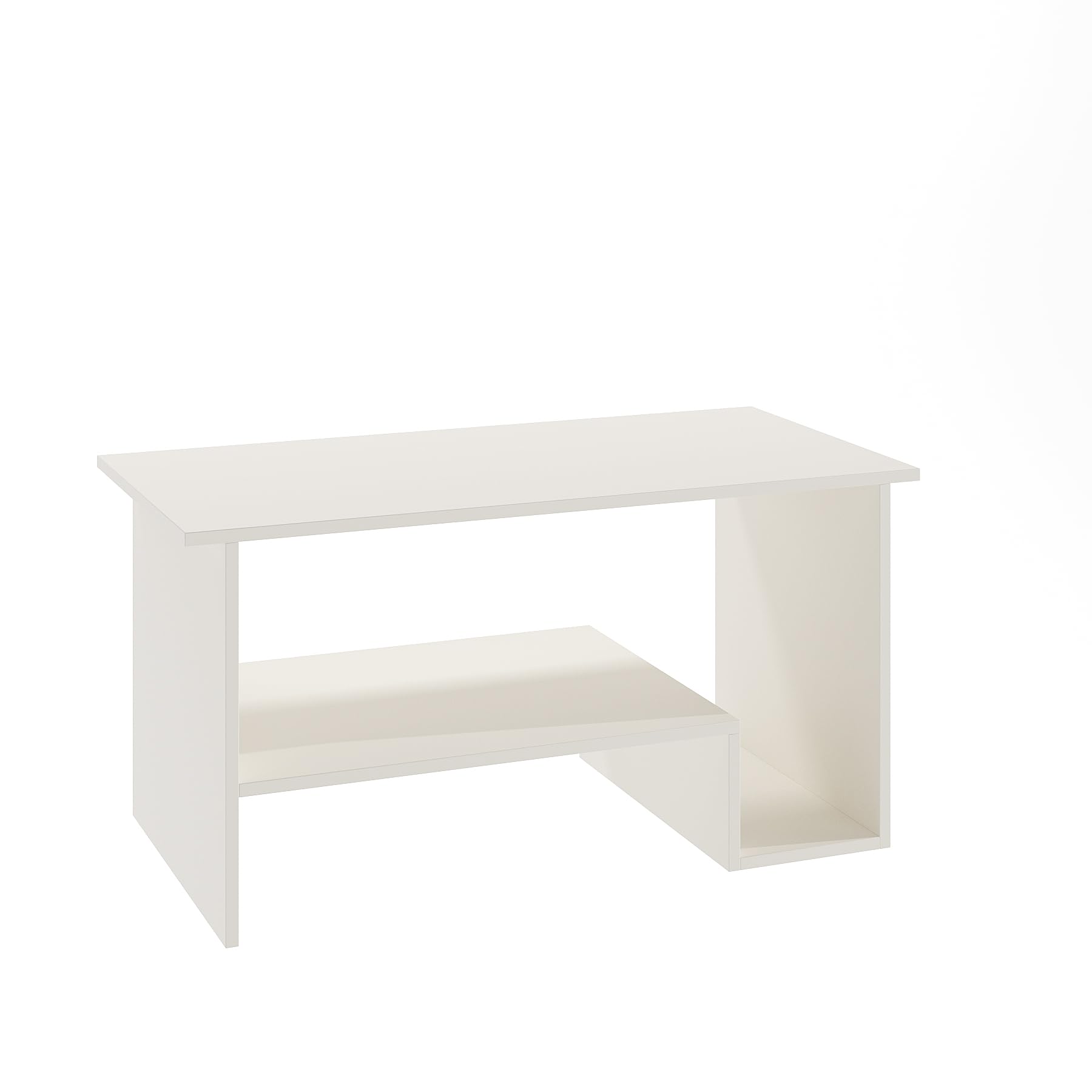 Aster Modern Engineered Wood Center Table with Open Storage Shelves (White) - right_view