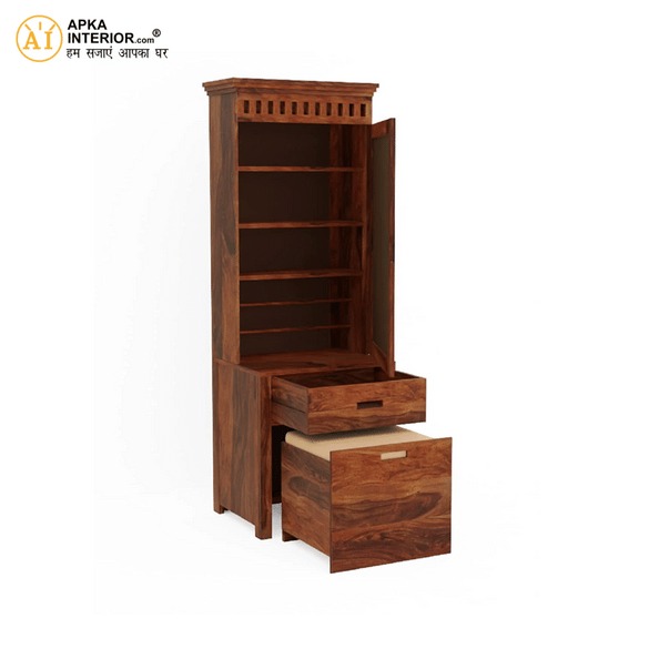 Sheesham Wood Dressing Table with Mirror with Seating Stool (24x16x77 Inches) - top_view