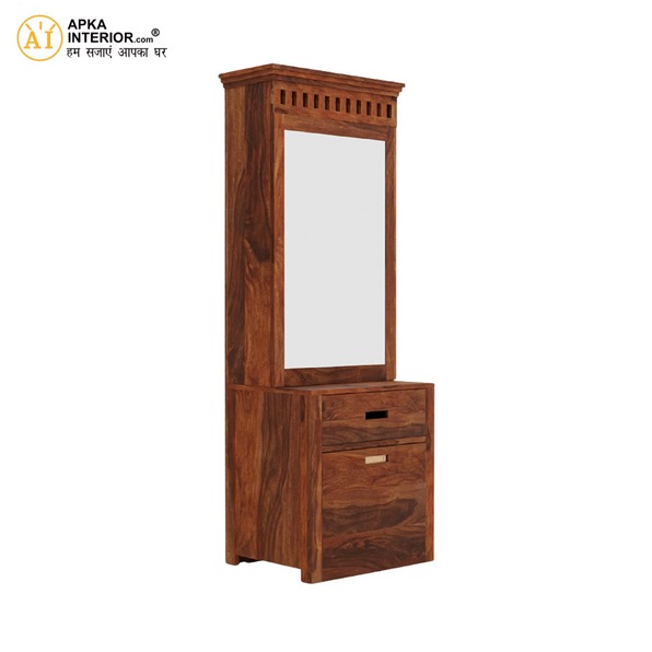 Sheesham Wood Dressing Table with Mirror with Seating Stool (24x16x77 Inches) - rear_view