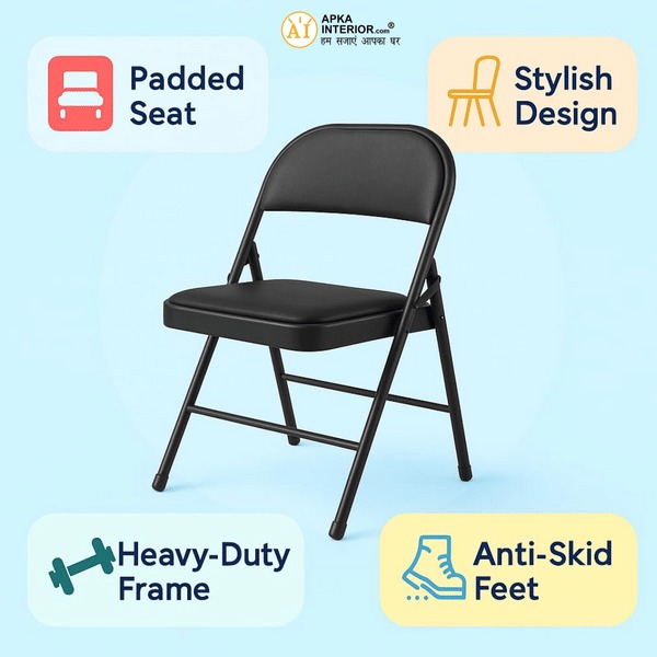 Heavy Duty Folding Chair with Padded Cushion Seat & Backrest - rear_view