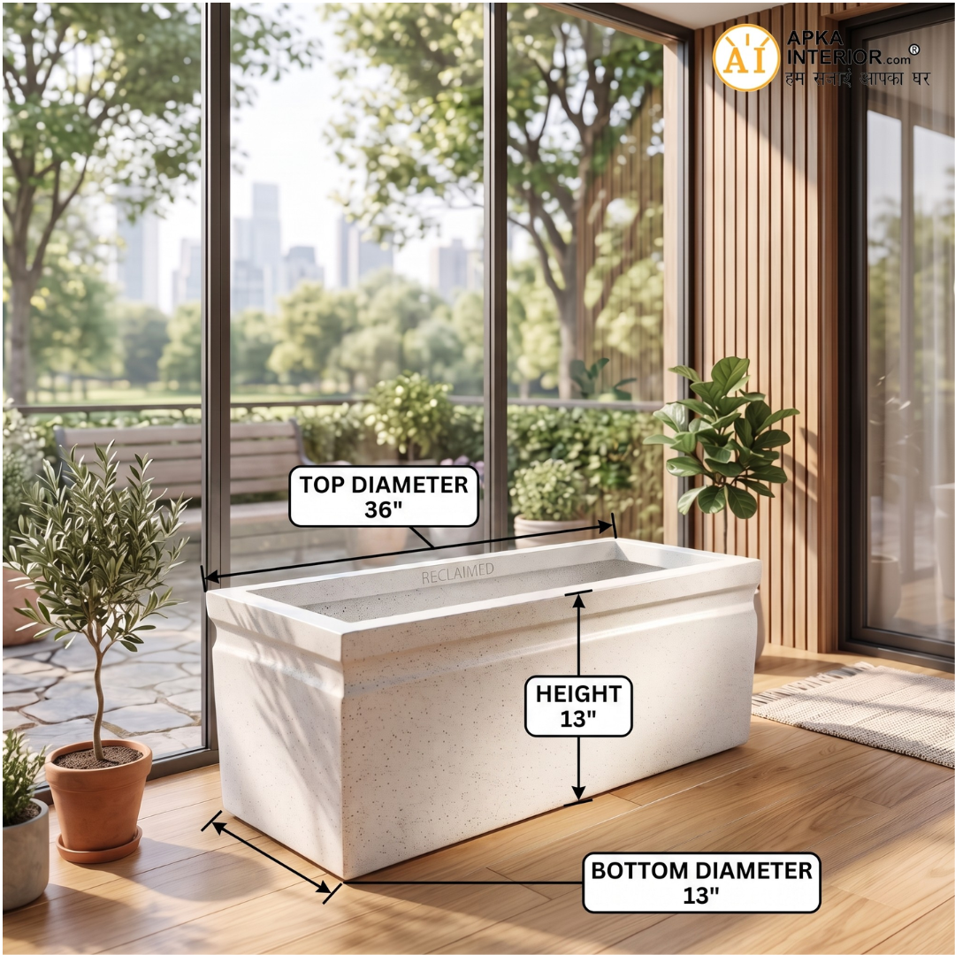 Apkainterior Kwid Window Planter (36x13x13) Inch (Marble White) - front_view