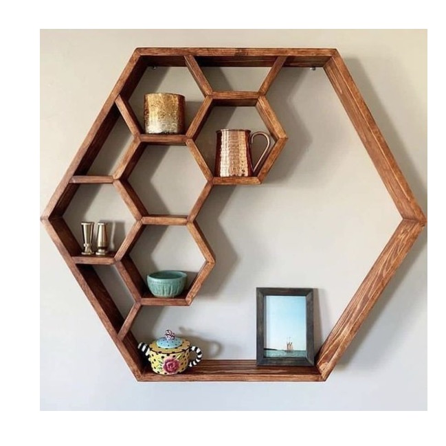 Rustic Wood Hexagon Floating Shelves
