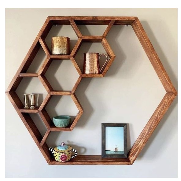 Rustic Wood Hexagon Floating Shelves - right_view