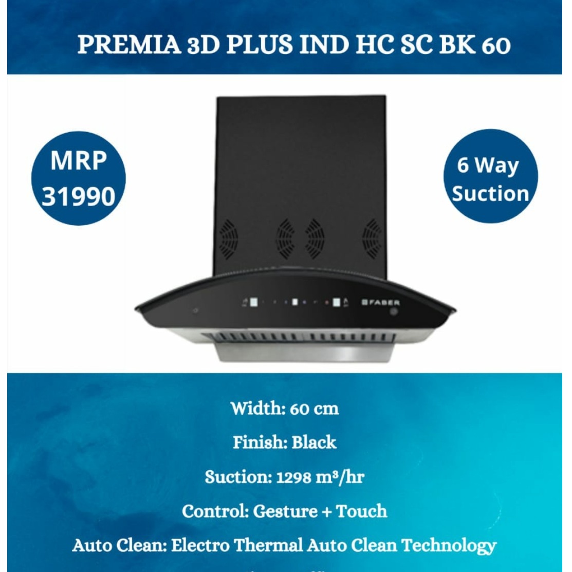 Premia Smart 3D IND HC SC BK 60 cm Wall Mounted Chimney (Black 1250 CMH) - right-view