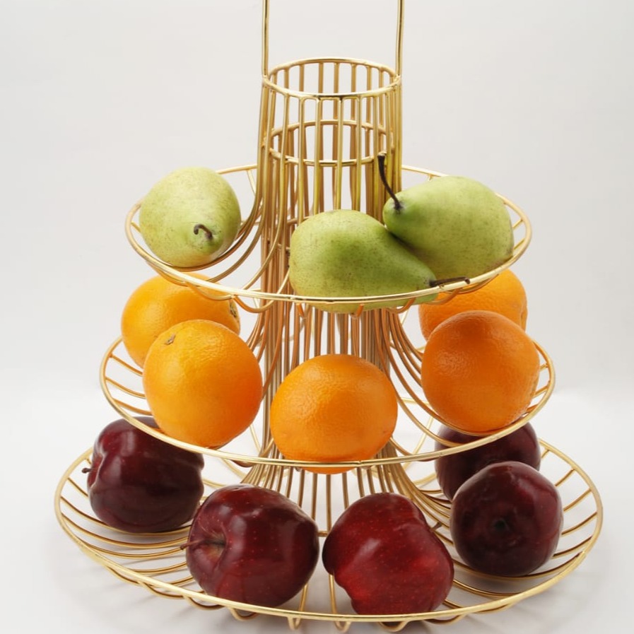 Tuxédo 3-Tier Fruit Basket Steel Fruit & Vegetable Basket, Fruit Storage Basket, Countertop for Kitchen, Vegetable Fruit Basket Bowl Metal Wire Basket, Gold Medium - front-view