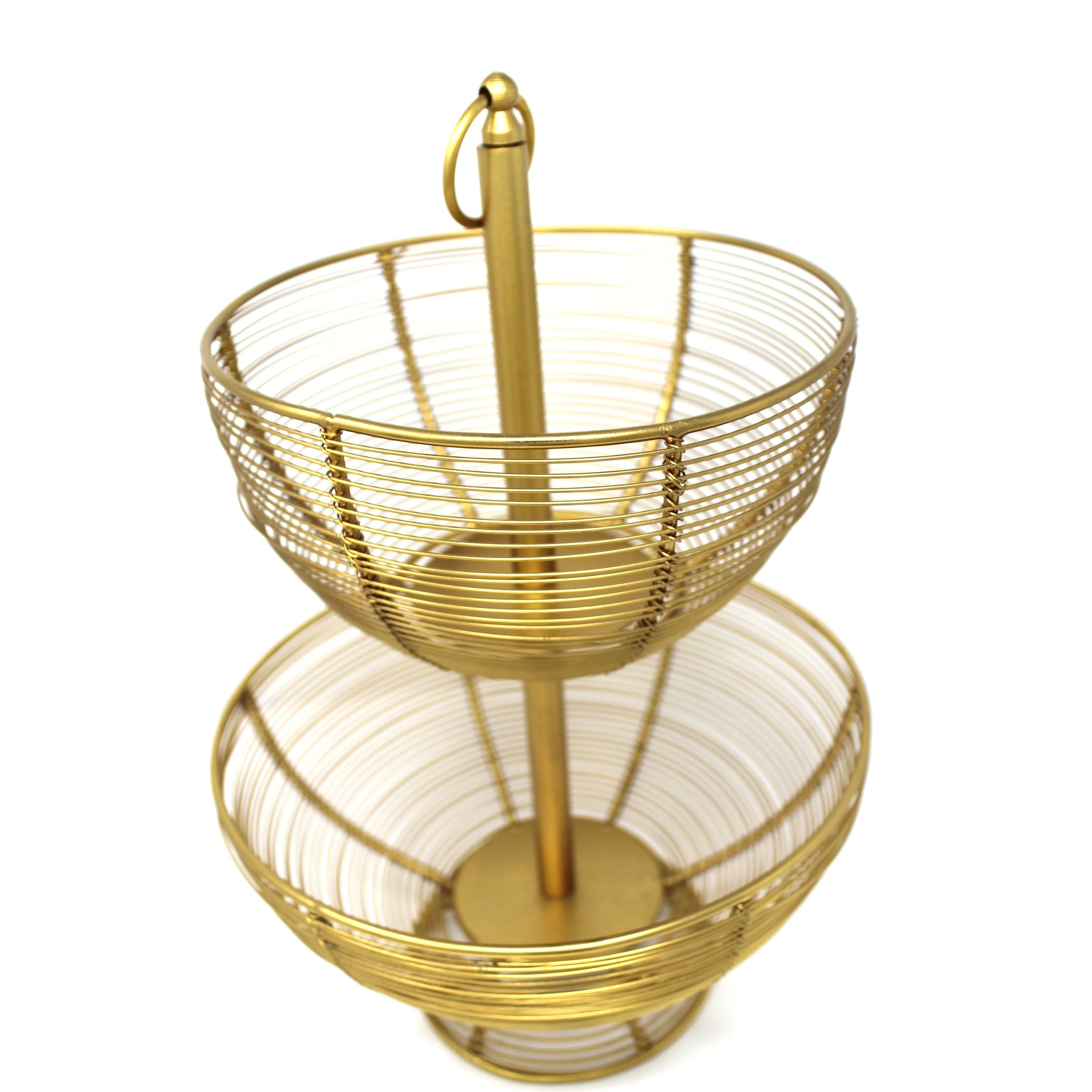 Tuxédo Duplex Fruit Basket Steel Fruit & Vegetable Basket, Fruit Storage Basket, Countertop for Kitchen, Vegetable Fruit Basket Bowl Metal Wire Basket, Gold Medium - rear-view