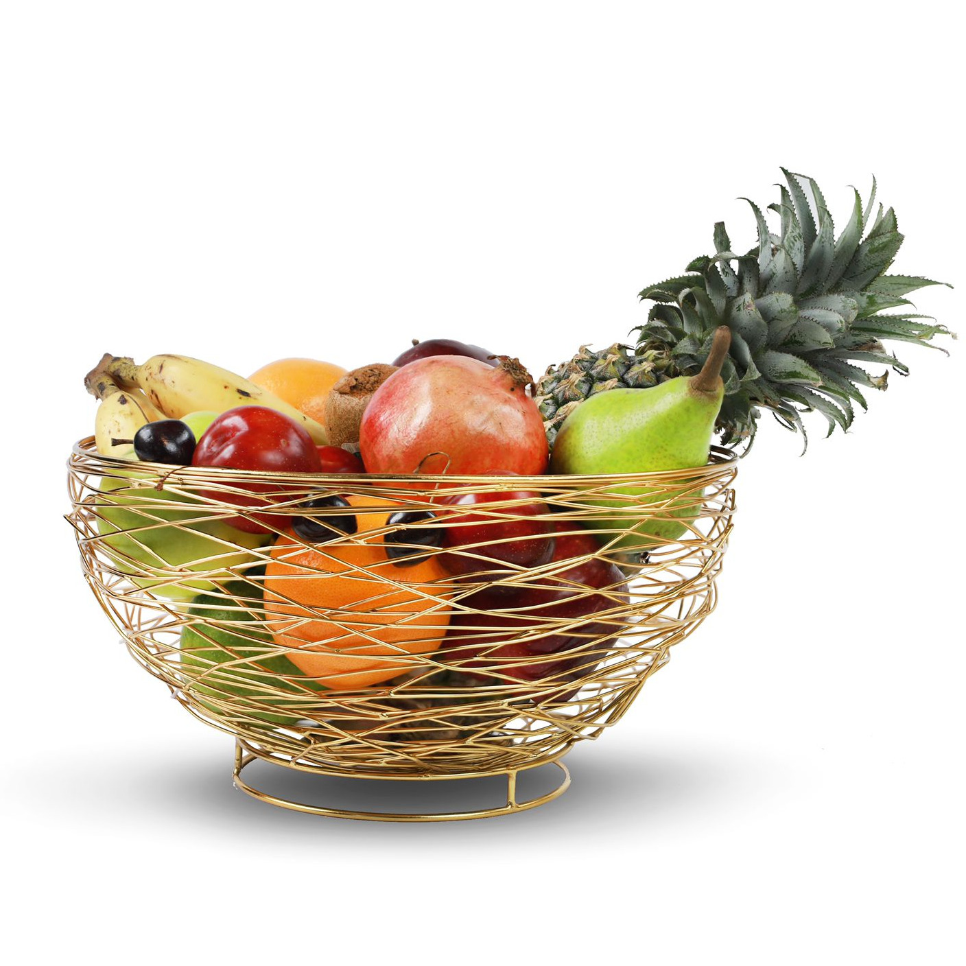 Tuxédo Twisted Fruit Basket Gold, Fruit Storage Basket, Countertop for Kitchen, Bread Vegetable Fruit Basket Bowl Metal Wire Basket, Gold Medium - front-view