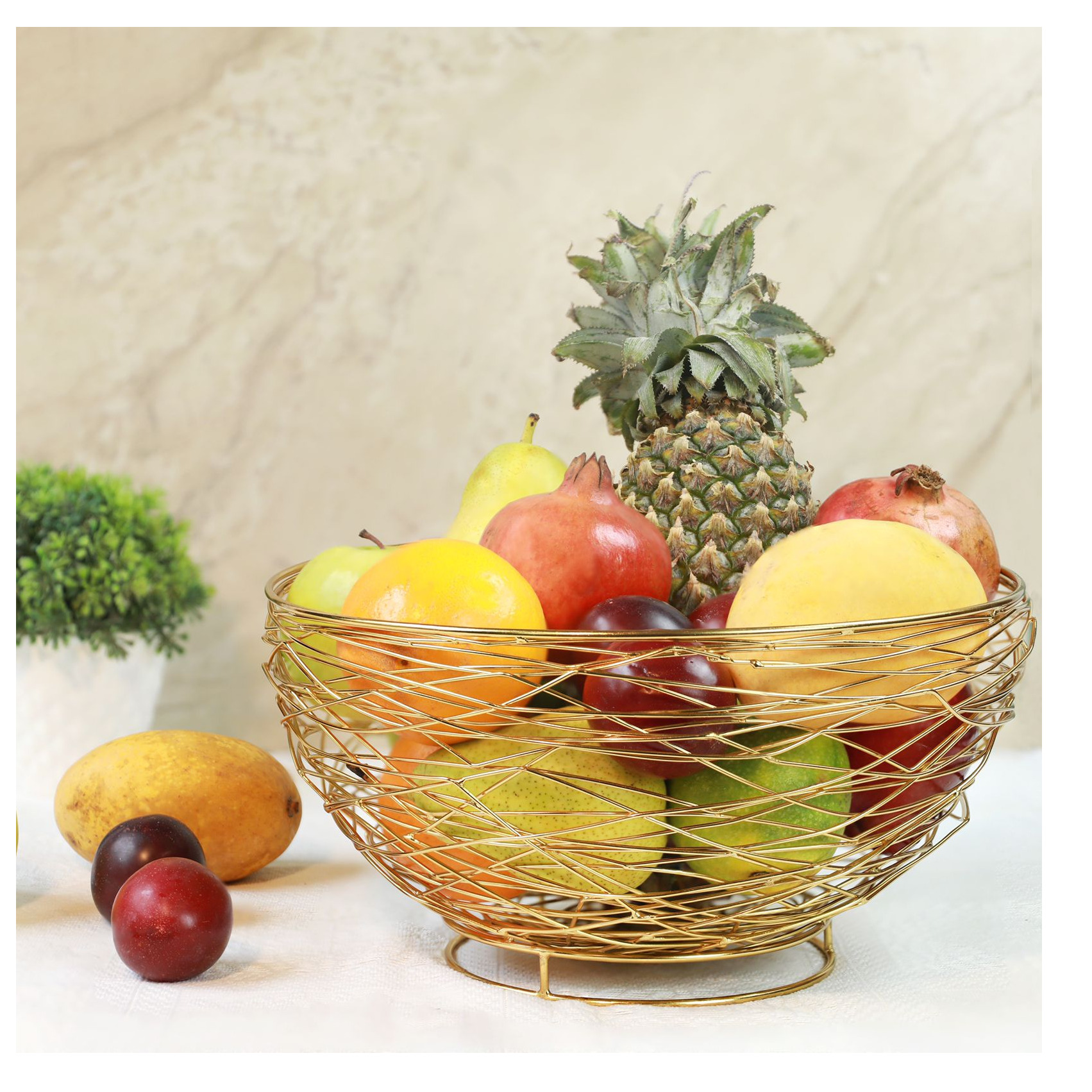 Tuxédo Twisted Fruit Basket Gold, Fruit Storage Basket, Countertop for Kitchen, Bread Vegetable Fruit Basket Bowl Metal Wire Basket, Gold Medium - left-view