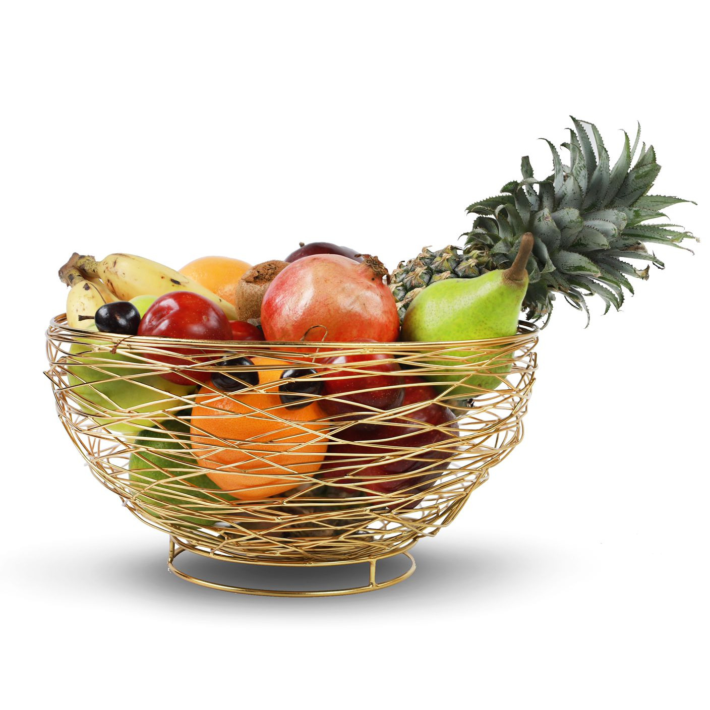 Tuxédo Twisted Fruit Basket Gold, Fruit Storage Basket, Countertop for Kitchen, Bread Vegetable Fruit Basket Bowl Metal Wire Basket, Gold Medium - right-view