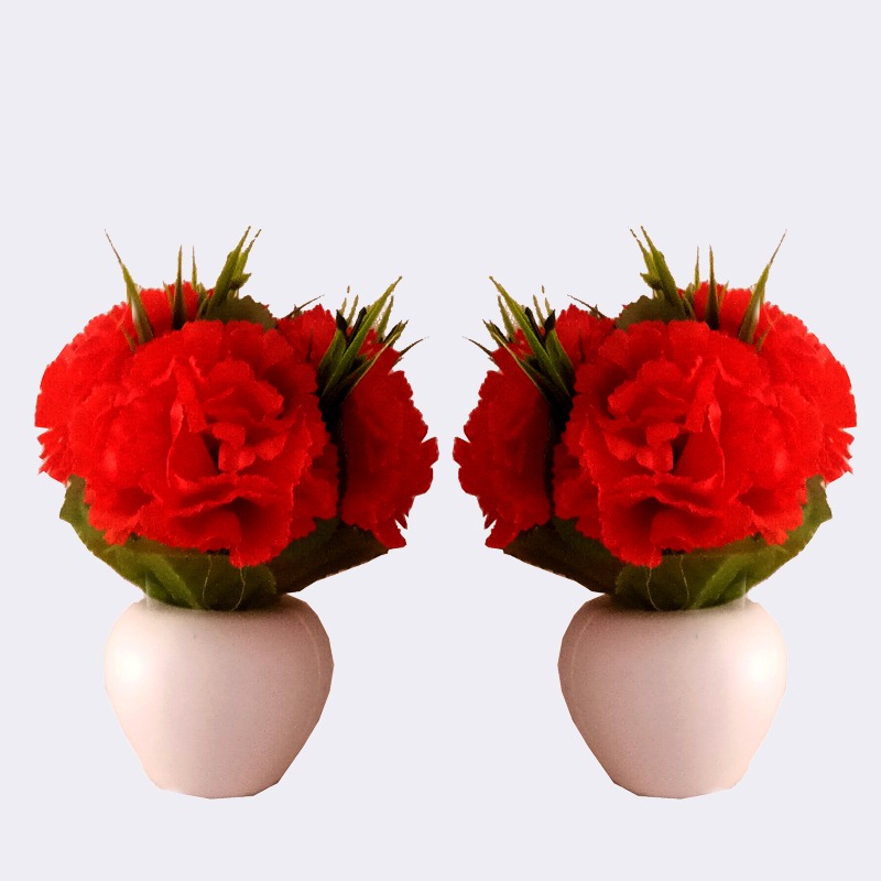 Artificial Triple Flower Plant for Home Decoration (Red) - rear_view
