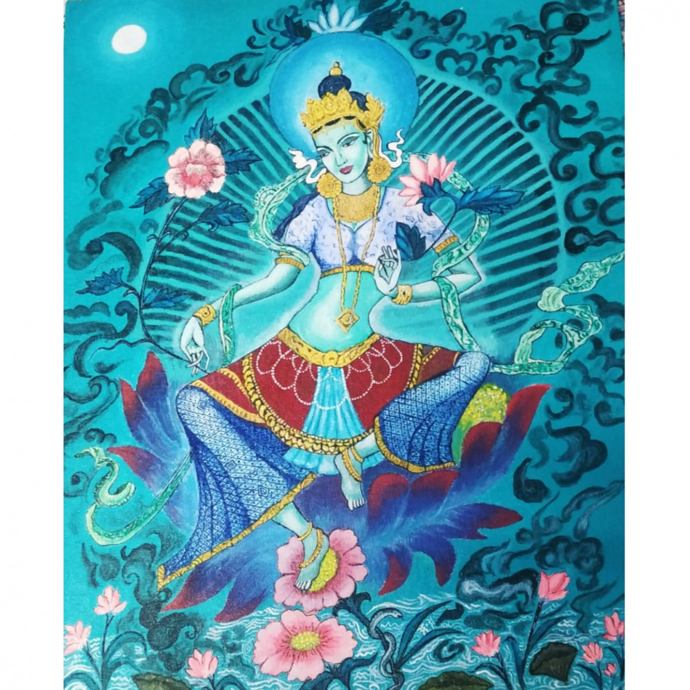 Green Tara Maa in blue theme