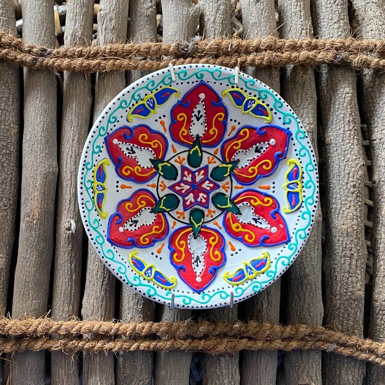 EARTHENWALLPLATES (Artificial Wall Plates) in pink & blue - front_view