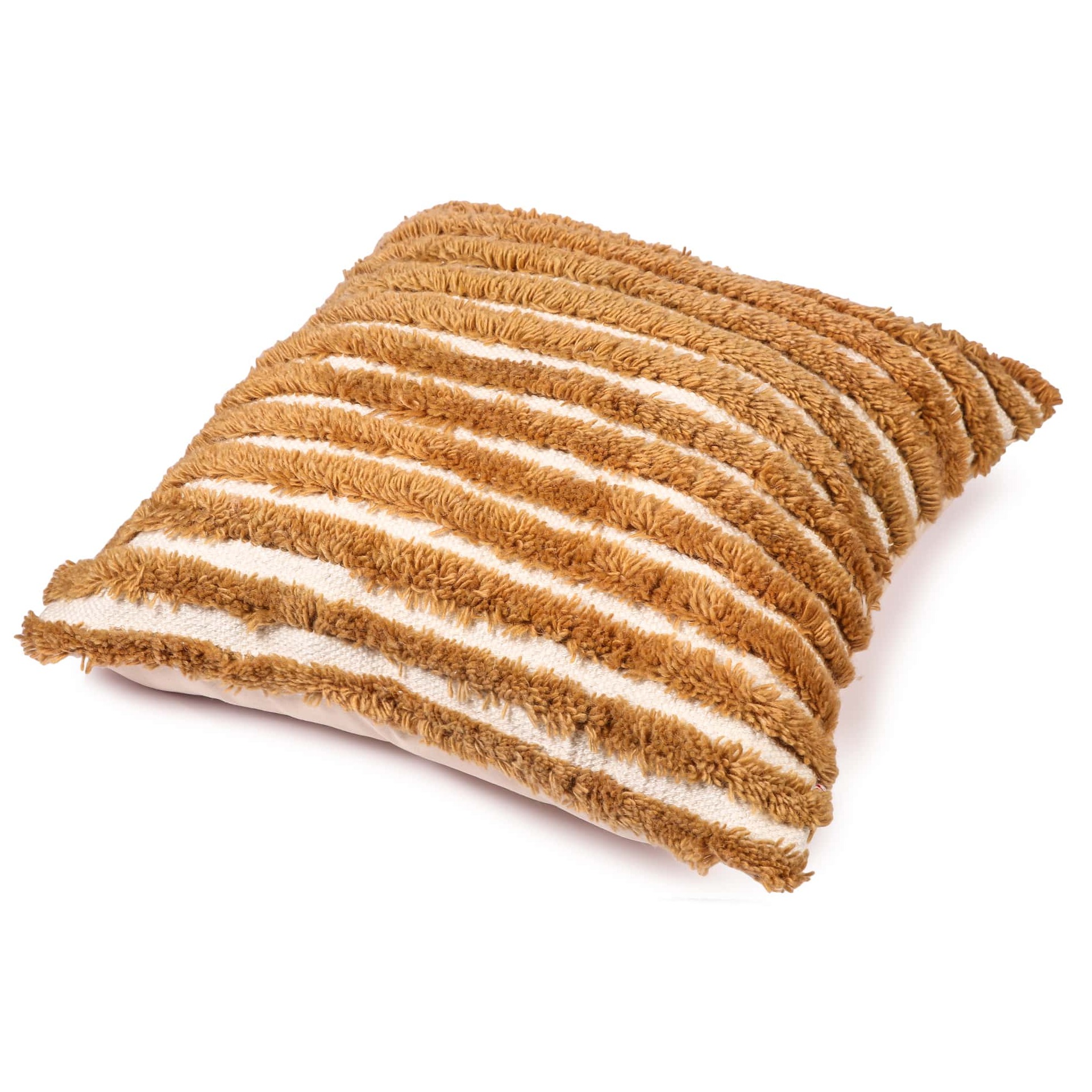 Nomaadi Fuzzy Golden Brown Textured & Tufted Boho Soft Cushion Cover (Pack of 1, 20x20 inch) - top_view