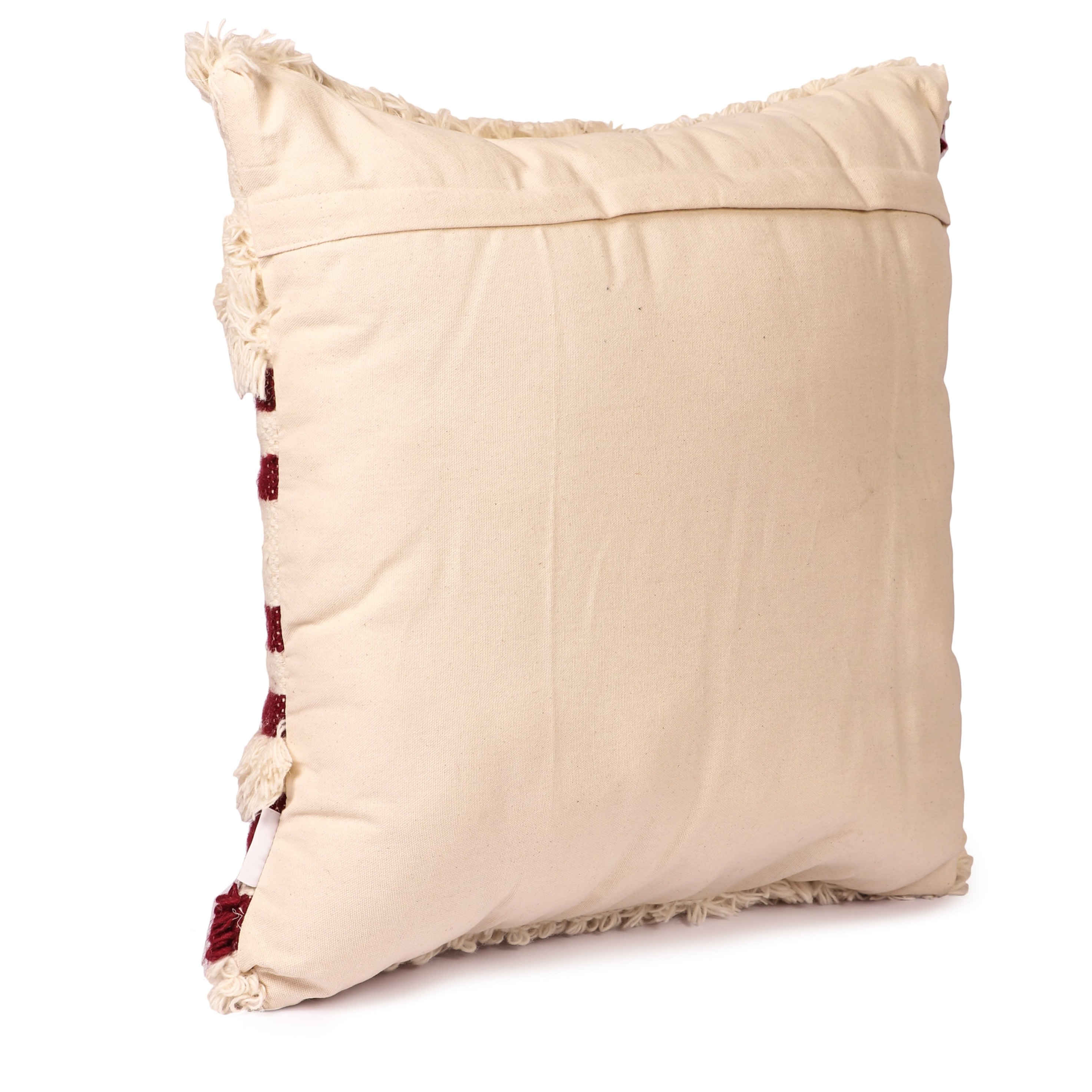Nomaadi Fuzzy Wine & Neutral Boho Style Handmade Throw/Pillow Cushion Cover (Size- 20x20 inches / 50x50 cms) - rear_view