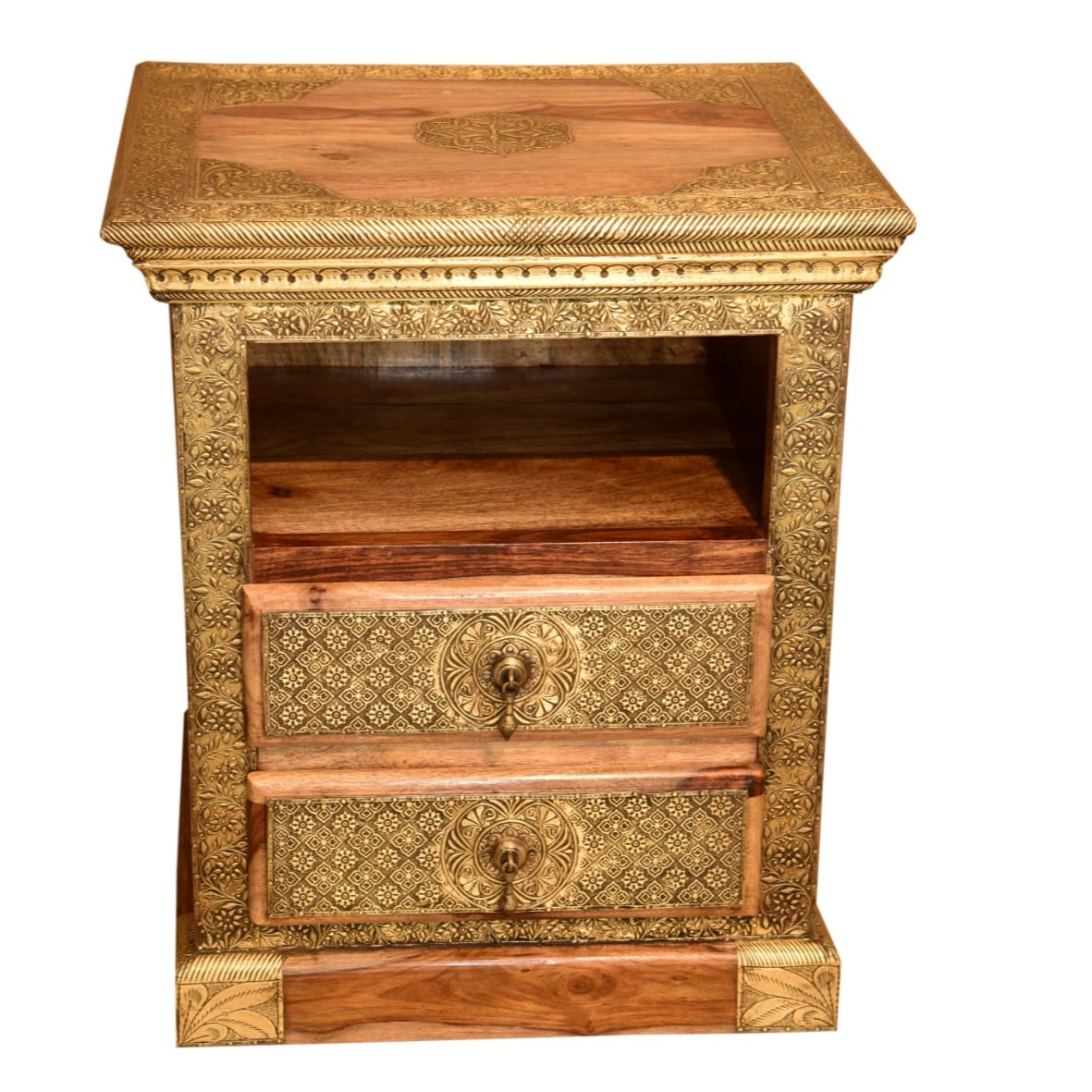 Wooden 2 Drawer Bedside Brass Fitting (Set Of 2) - front_view