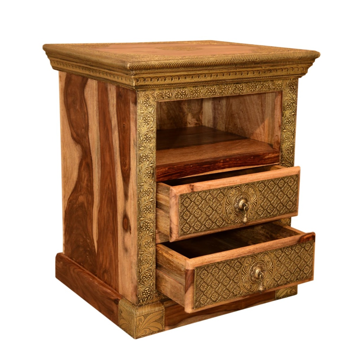 Wooden 2 Drawer Bedside Brass Fitting (Set Of 2) - top_view