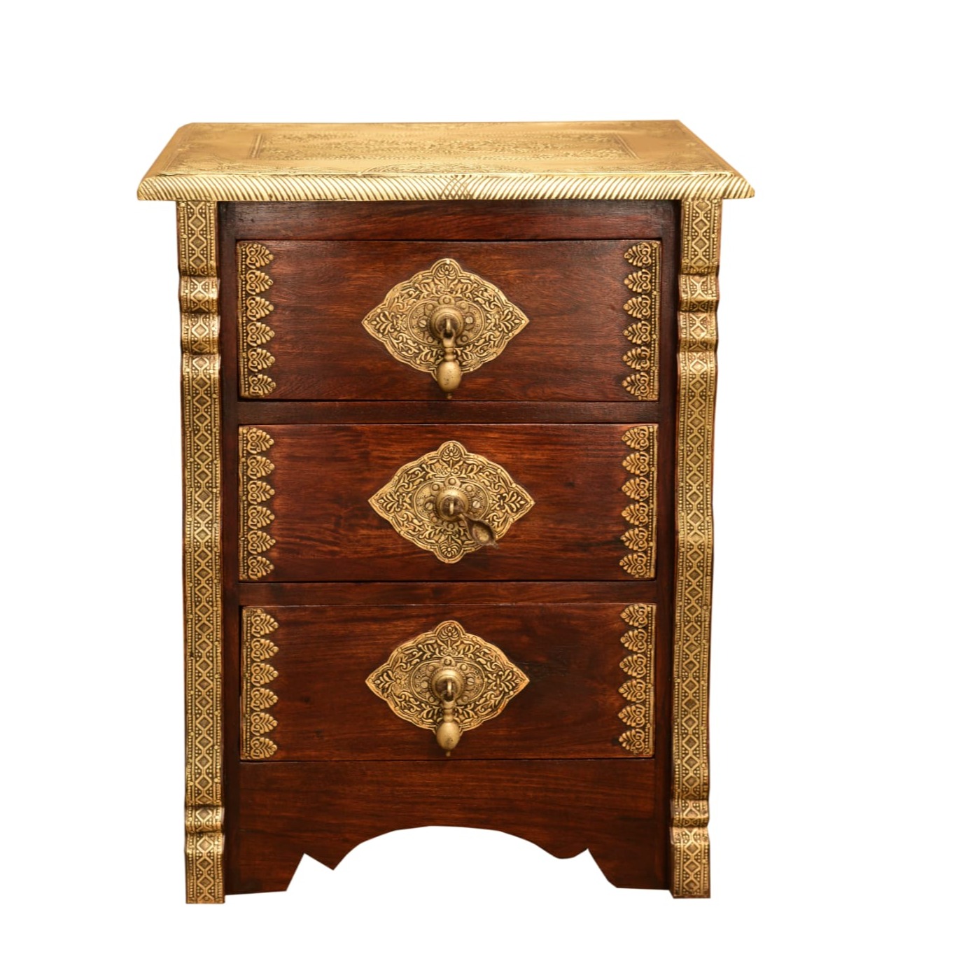 Wooden 2 Drawer Bedside Brass Fitting Set of 2 - front_view