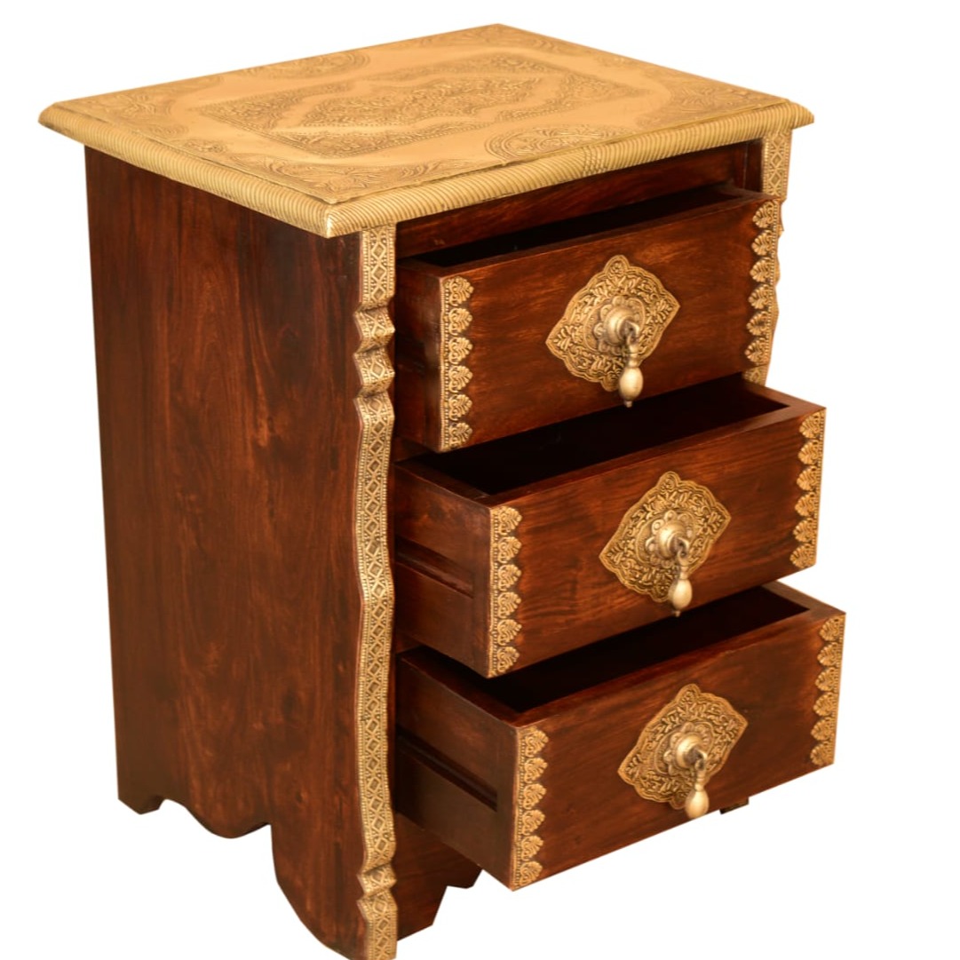 Wooden 2 Drawer Bedside Brass Fitting Set of 2 - top_view