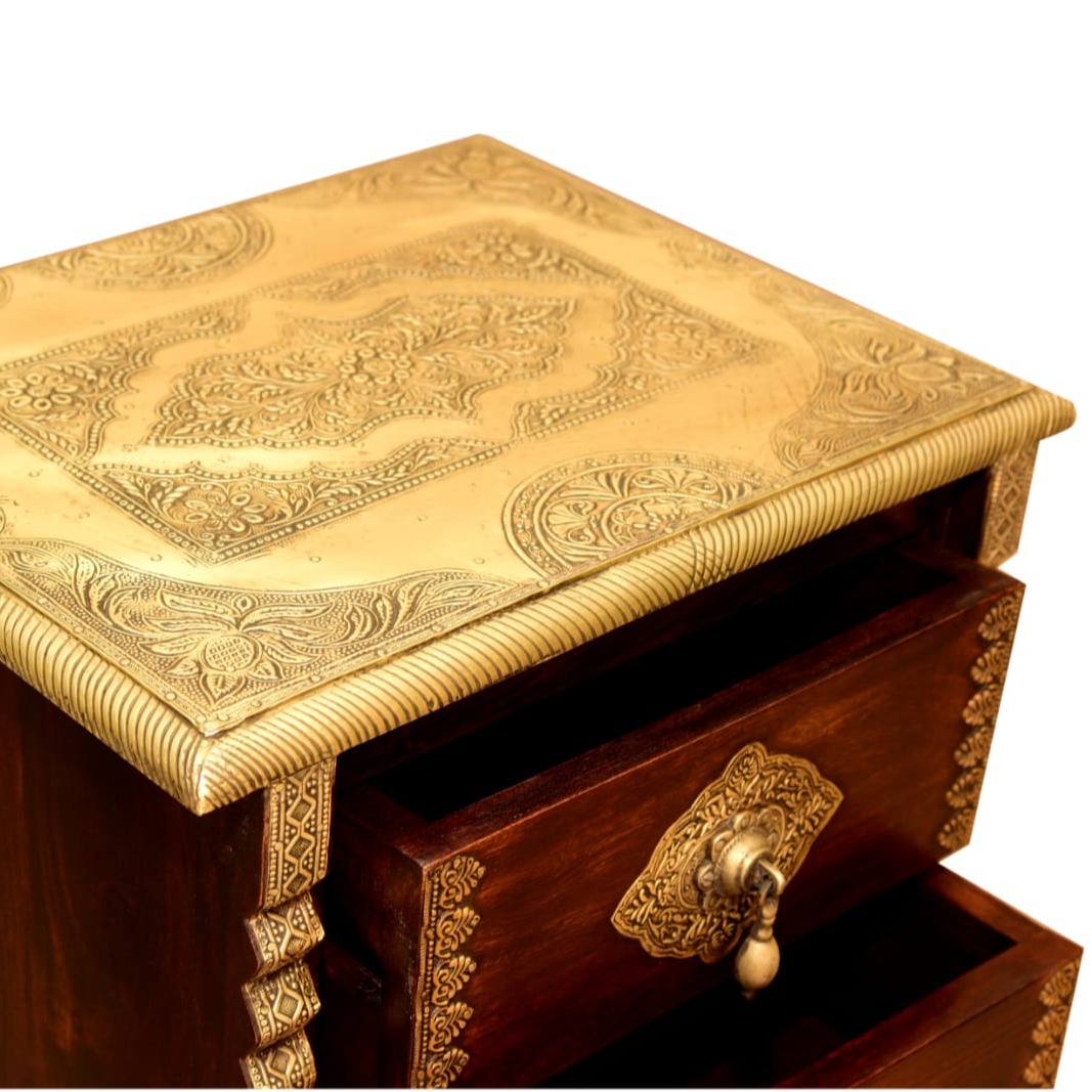 Wooden 2 Drawer Bedside Brass Fitting Set of 2 - rear_view