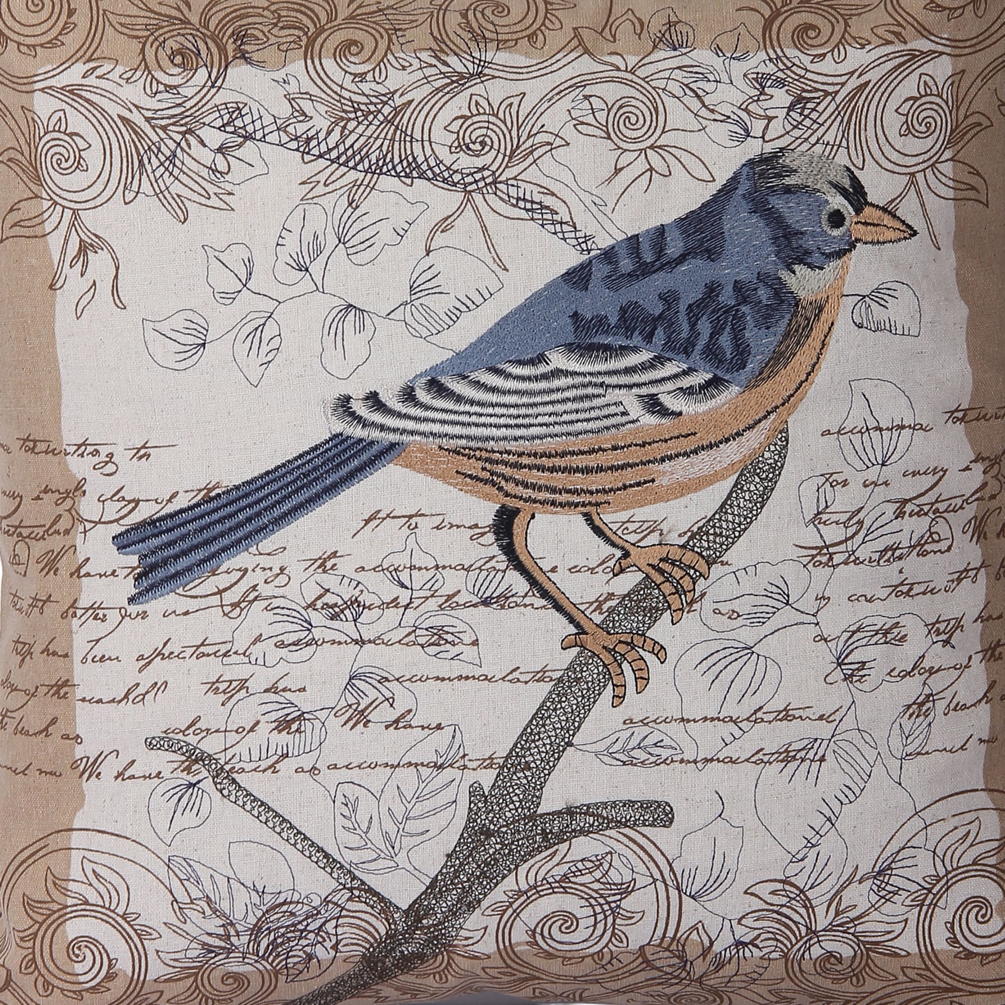 Blue Sparrow Bird Cushion Cover - front-view
