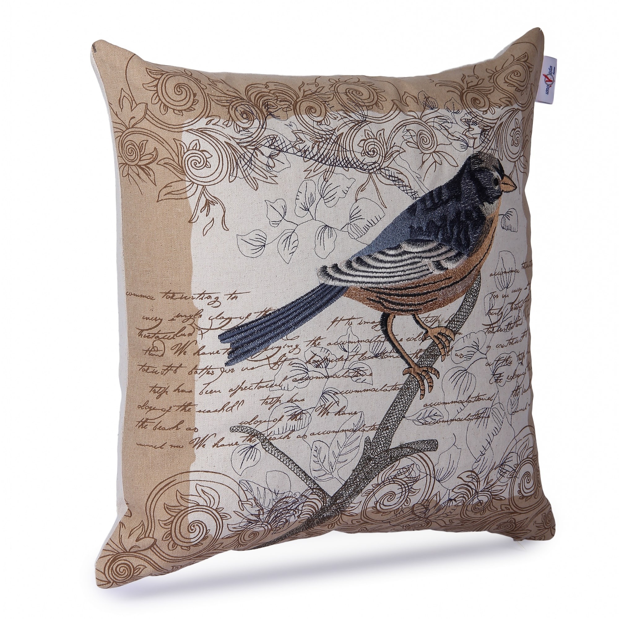 Blue Sparrow Bird Cushion Cover - rear-view