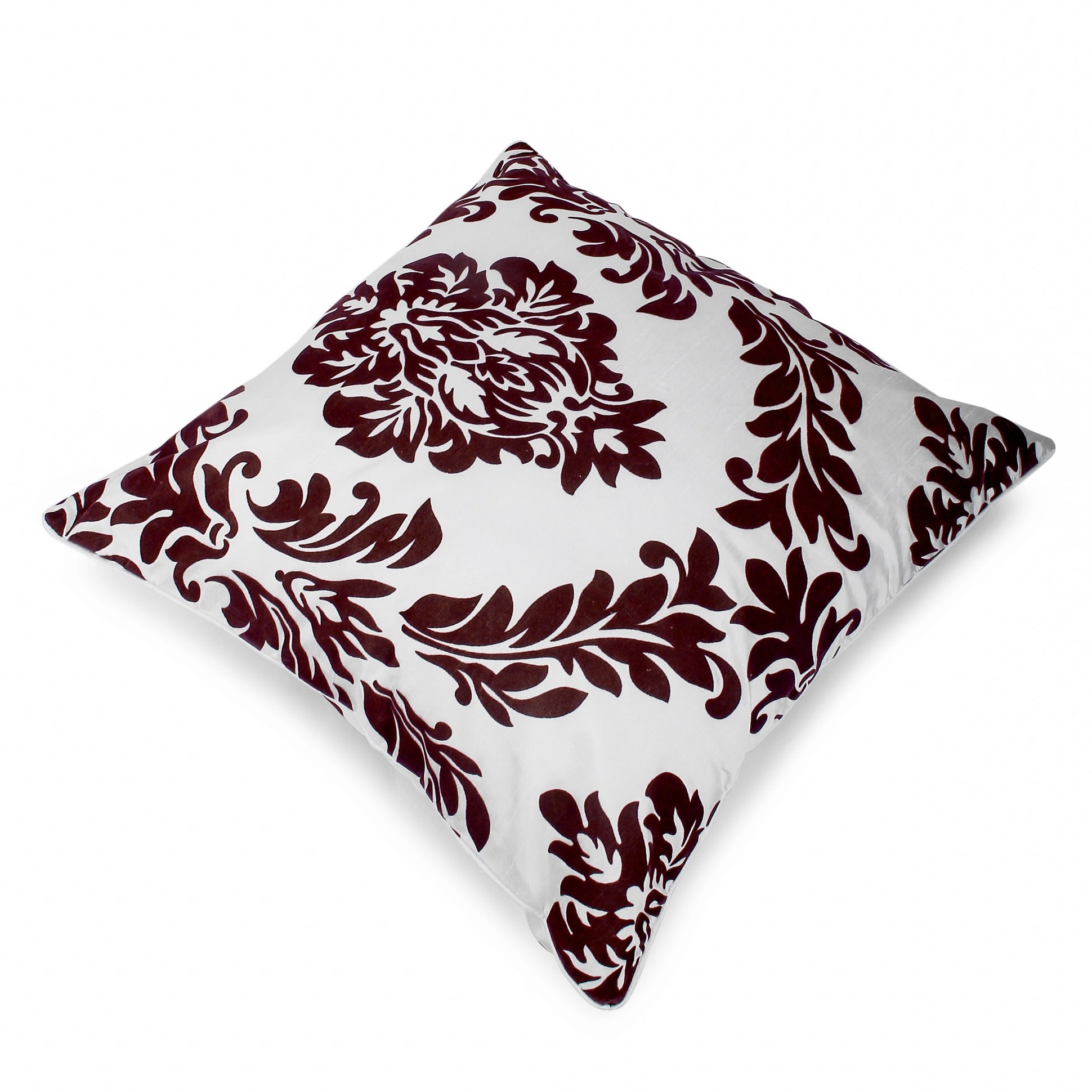 Dark Brown Damask Flock Embroidery Pillow Cover (Pack of 2) - top-view