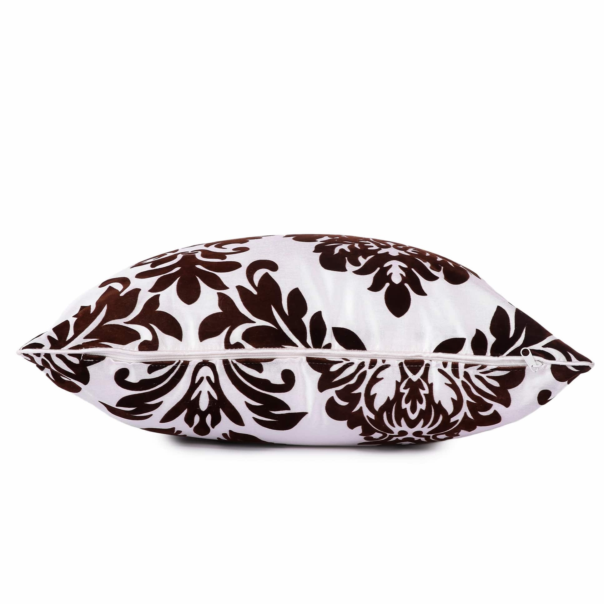 Dark Brown Damask Flock Embroidery Pillow Cover (Pack of 2) - rear-view