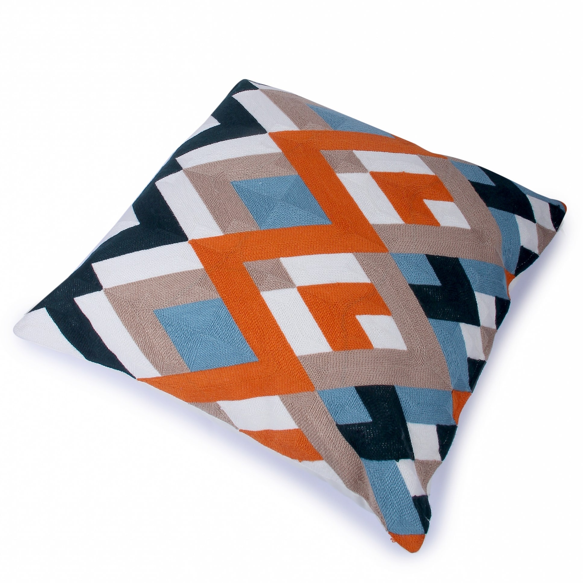 Orange Blue Black Chevron Design Cushion Cover - top-view