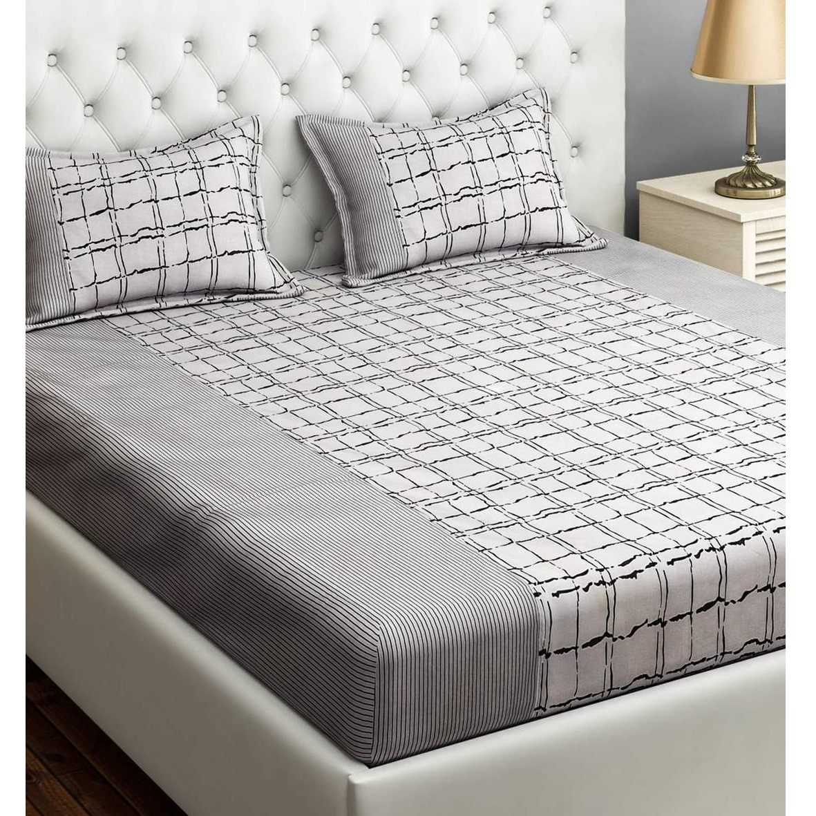 Grey Floral 240 TC Cotton 1 Double King Size Bedsheet - front_view