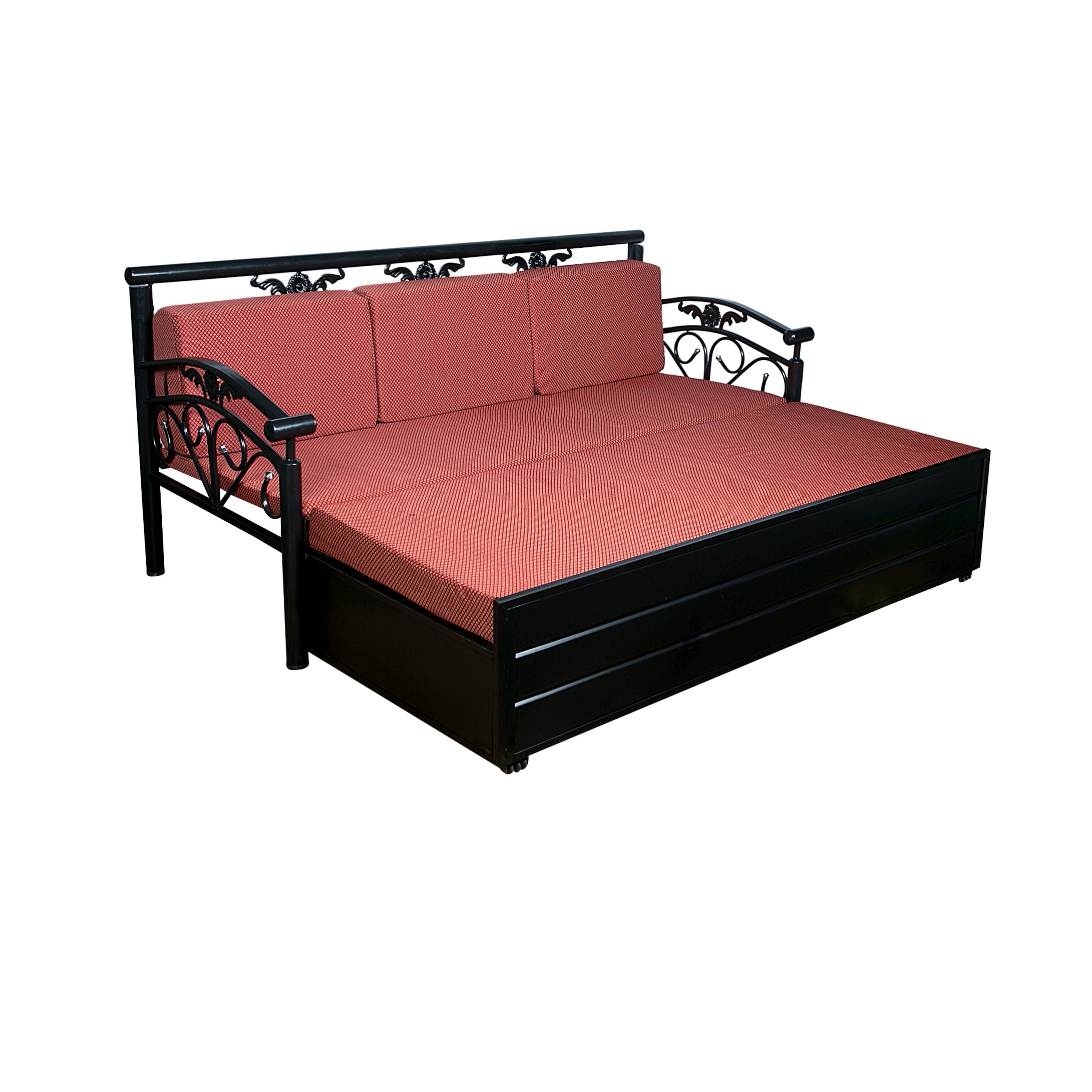 Red Sofa Cum Bed with Hydraulic Storage - top_view