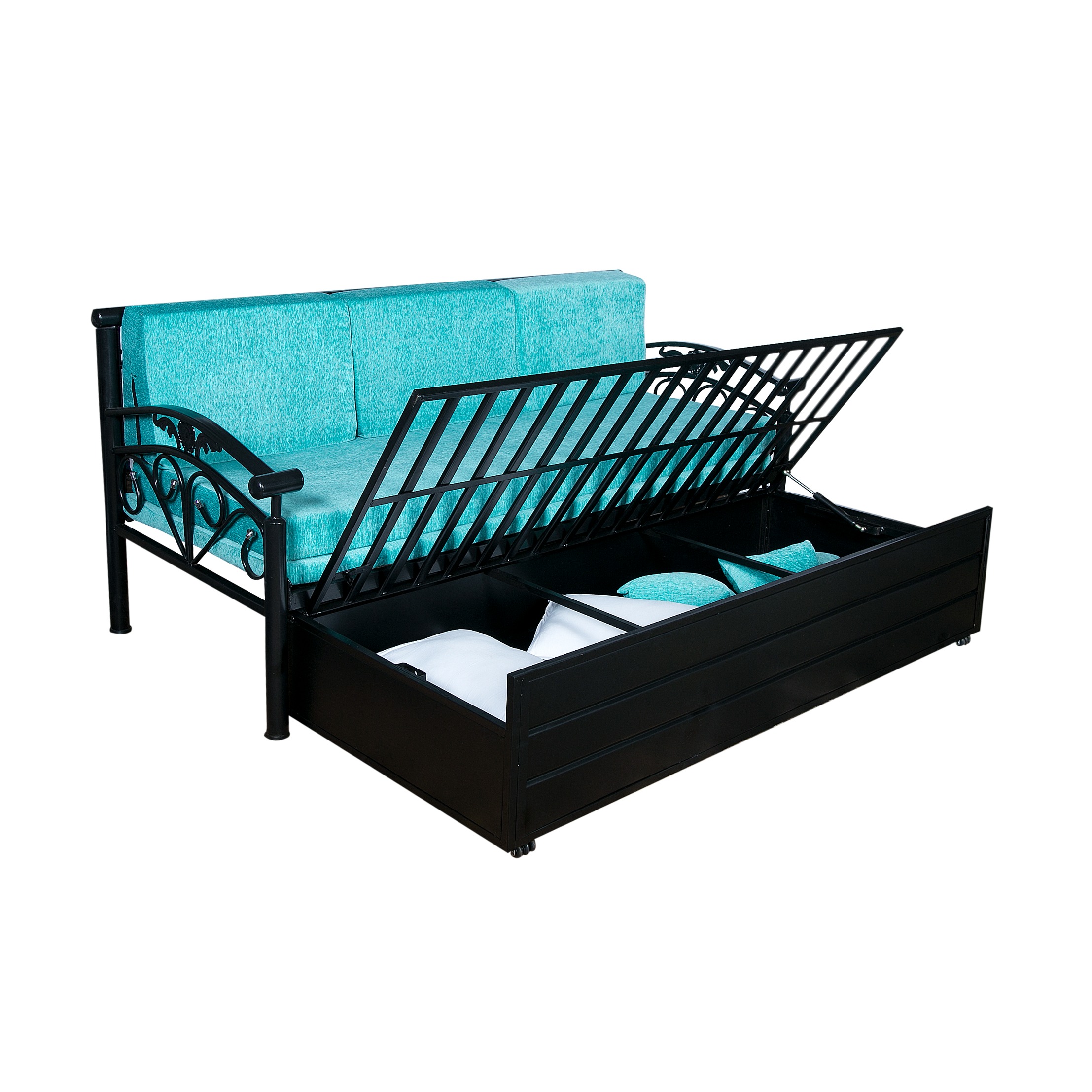 Carlisle Sofa Cum Bed With Hydraulic Storage In Sky Blue - rear_view