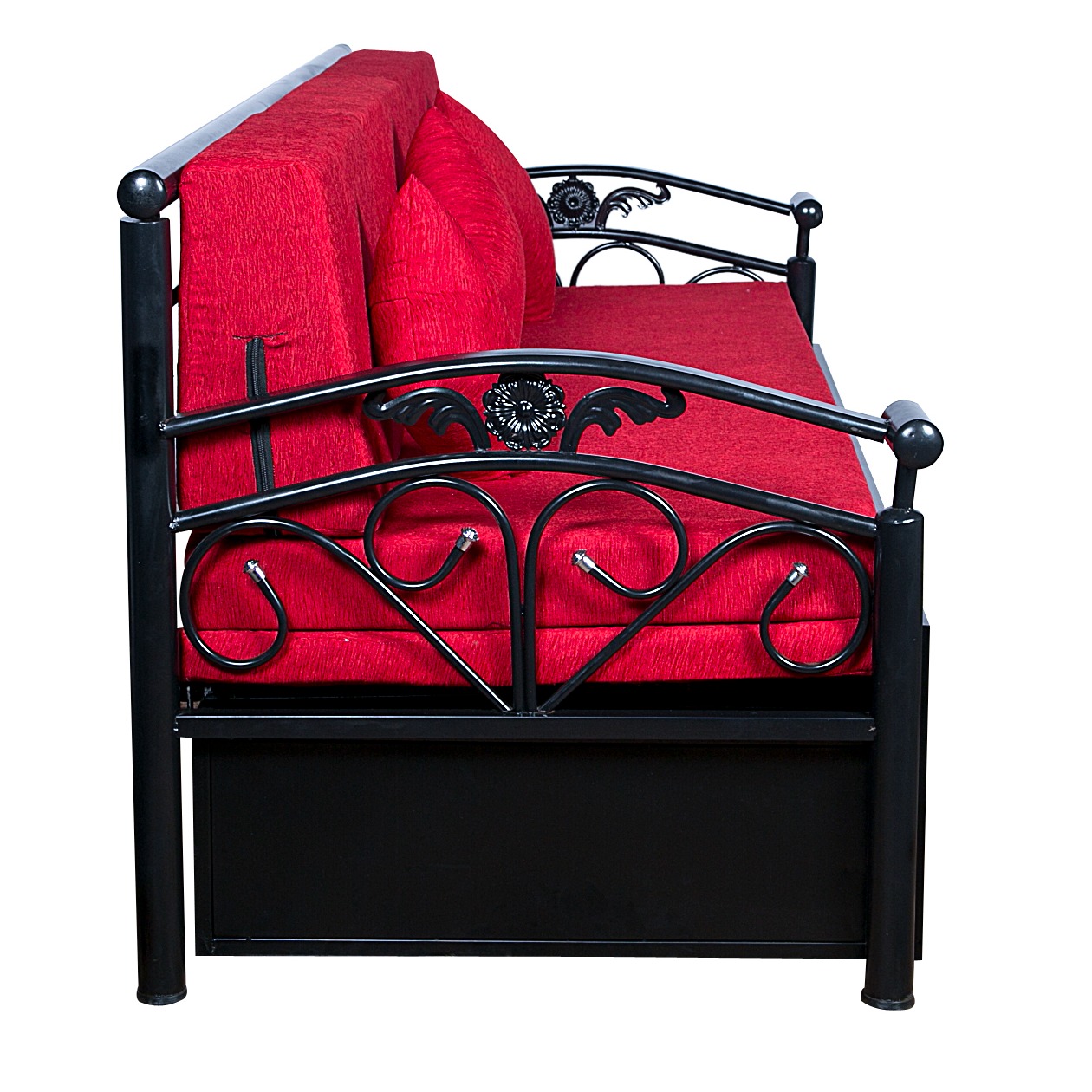 Carlisle Sofa Cum Bed With Hydraulic Storage In Red - left_view