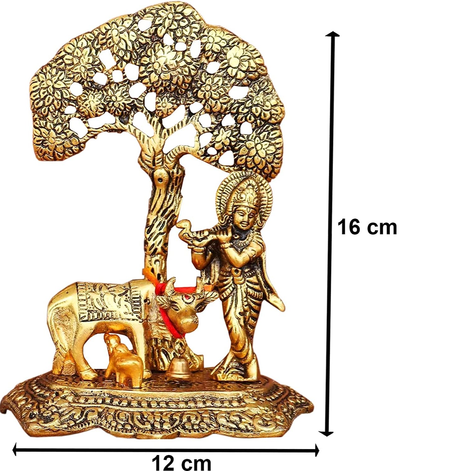 Designer Metal Lord Metal Cow Calf and Krishna Idol Showpiece - top_view