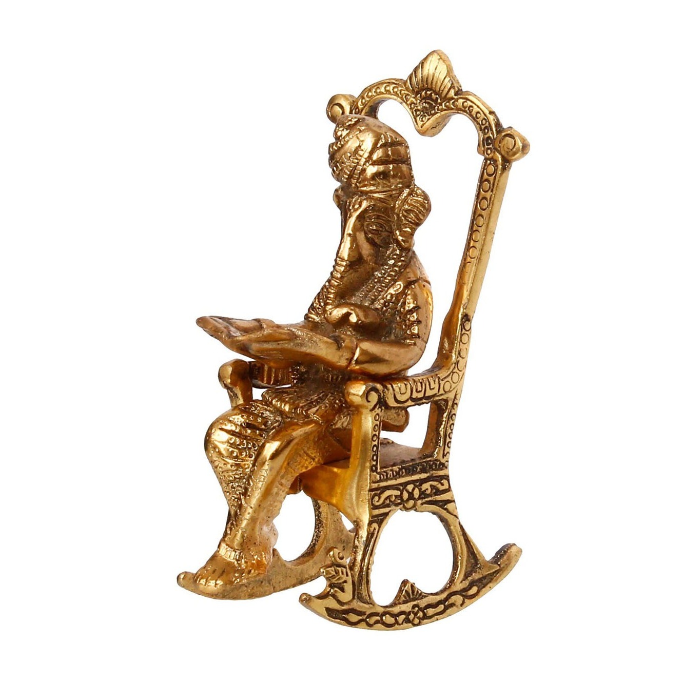 Metal Lord Ganesha Reading Ramayana Statue - rear_view