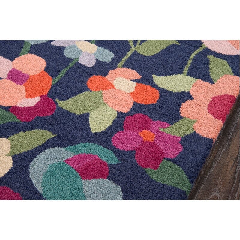 Tulsa floralhandmade tufted navy wool area rug - front-view