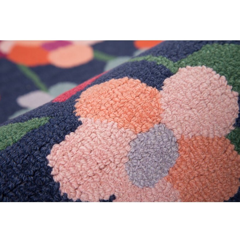 Tulsa floralhandmade tufted navy wool area rug - top-view