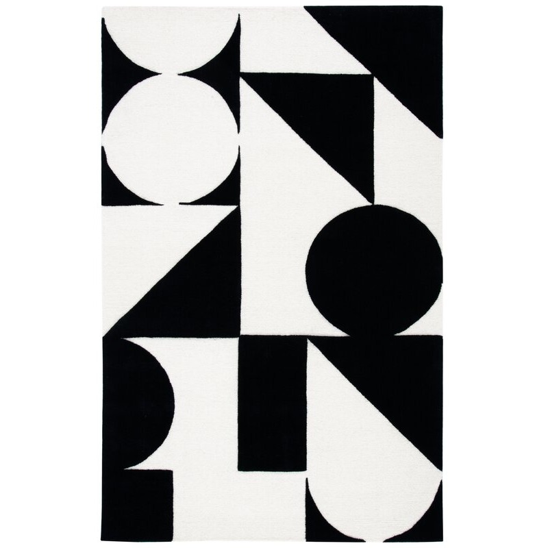 Dave Geometric Handmade Tufted Wool Ivory black Area Rug - photo