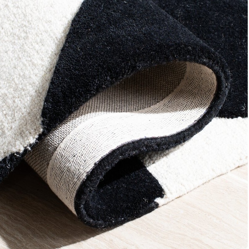 Dave Geometric Handmade Tufted Wool Ivory black Area Rug - front-view