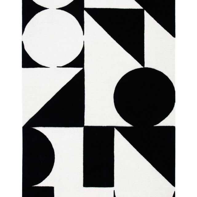 Dave Geometric Handmade Tufted Wool Ivory black Area Rug - rear-view