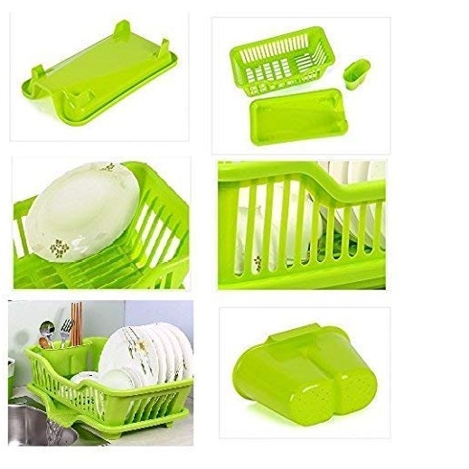 3 in 1 Durable Small Plastic Kitchen Sink with Dish Rack - left-view