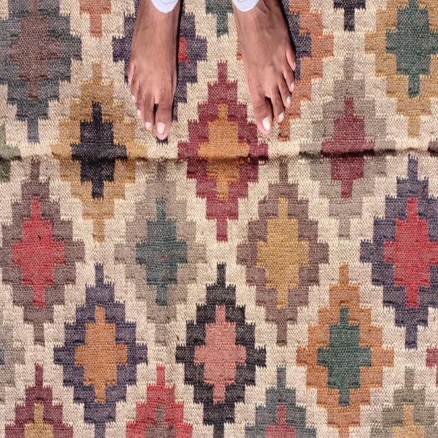 Handwoven Wool And Jute Dhurrie Rug - rear-view