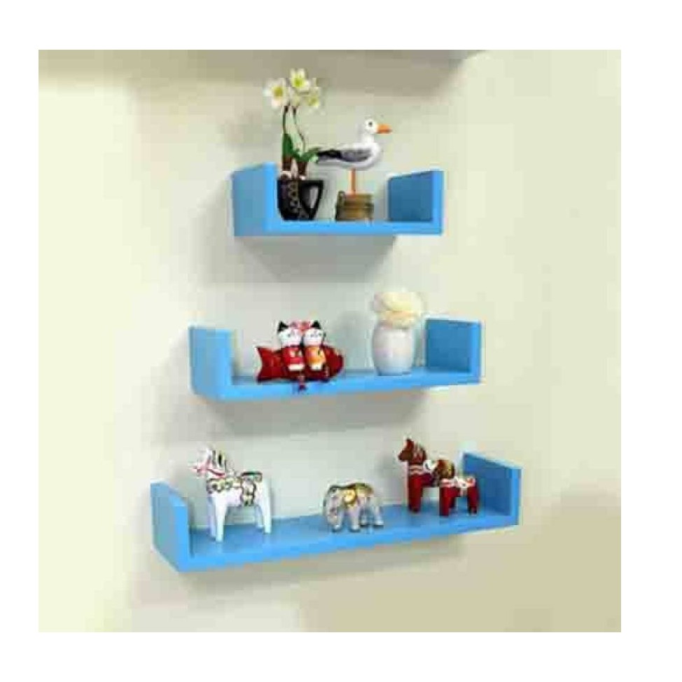 Wooden U Shape Wall Shelf ( SKY BLUE) - photo