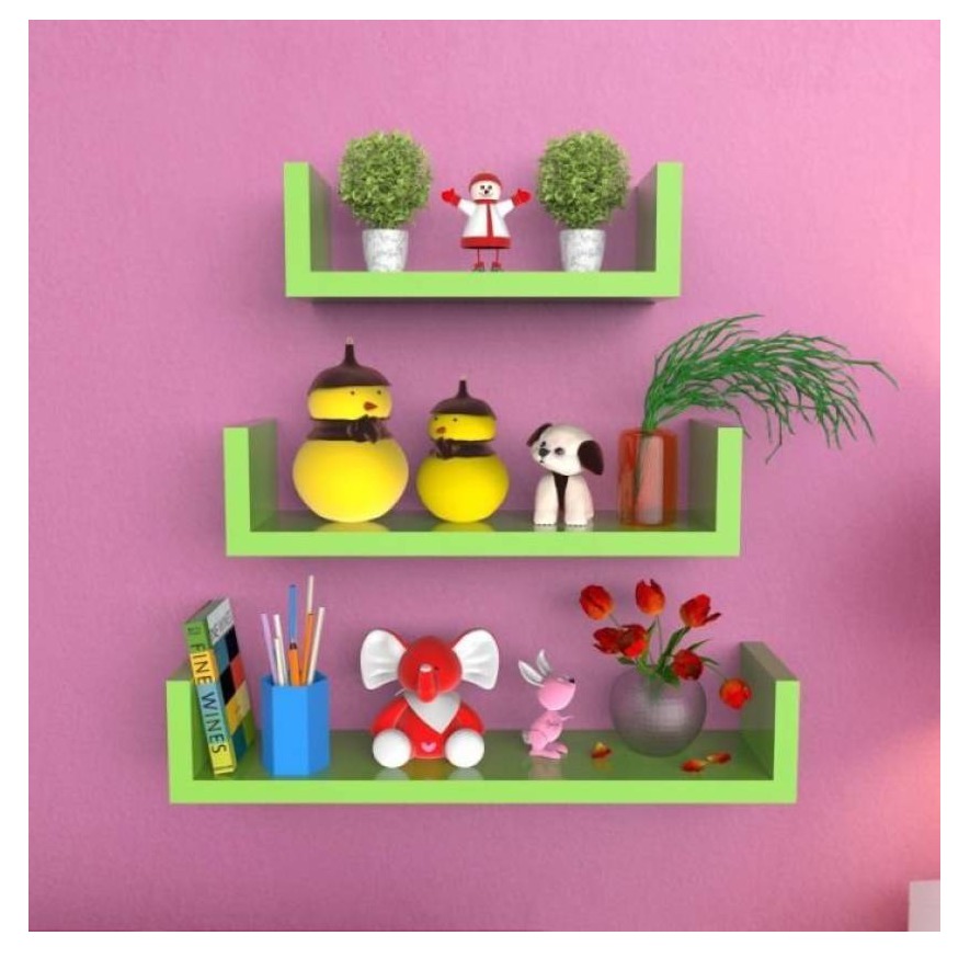 Wooden U Shape Wall Shelf - top-view